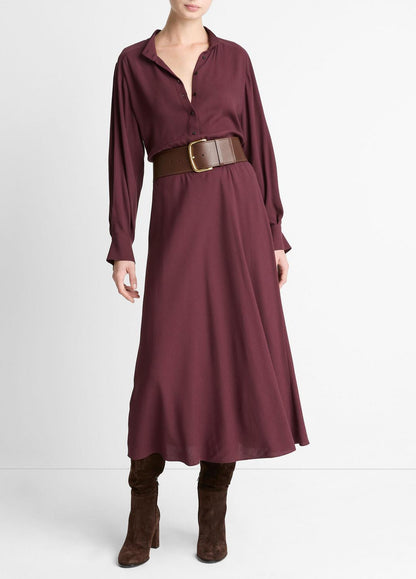 VINCE Women Crepe Collar-Stand Shirt Dress in Dresses OXBLOOD