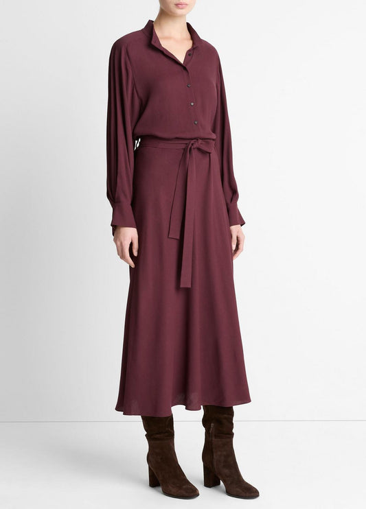 Crepe Collar-Stand Shirt Dress in Dresses - OXBLOOD | VINCE Women