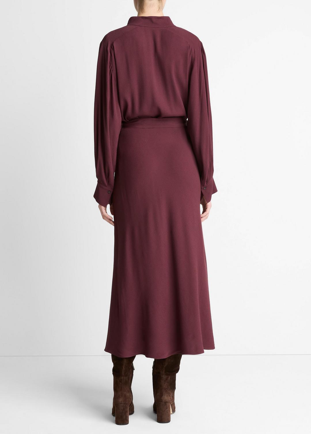 VINCE Women Crepe Collar-Stand Shirt Dress in Dresses OXBLOOD