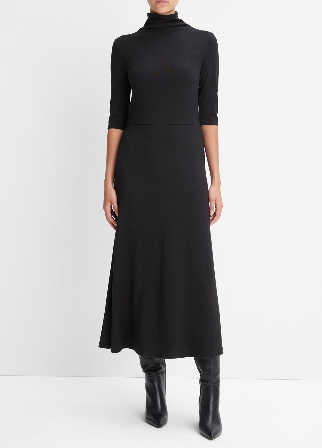 VINCE Women Elbow-Sleeve Turtleneck Dress in Dresses BLACK
