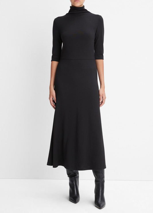 VINCE Women Elbow-Sleeve Turtleneck Dress in Dresses BLACK