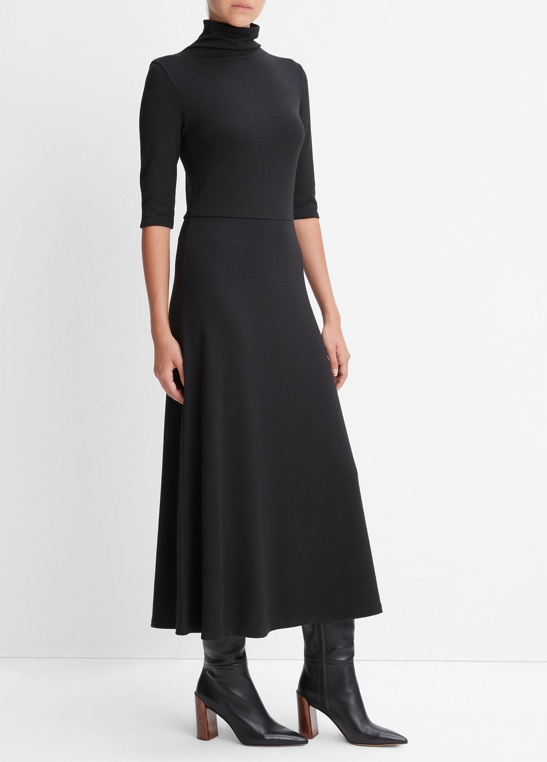 VINCE Women Elbow-Sleeve Turtleneck Dress in Dresses BLACK