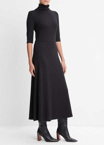 VINCE Women Elbow-Sleeve Turtleneck Dress in Dresses BLACK