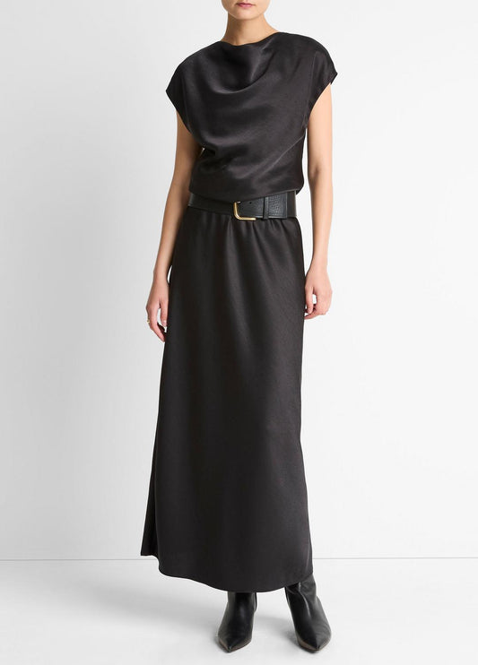 VINCE Women Draped Satin Cowl-Neck Dress in Dresses BLACK