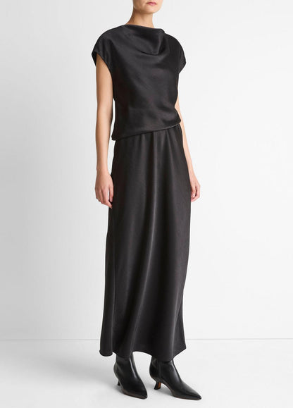 VINCE Women Draped Satin Cowl-Neck Dress in Dresses BLACK