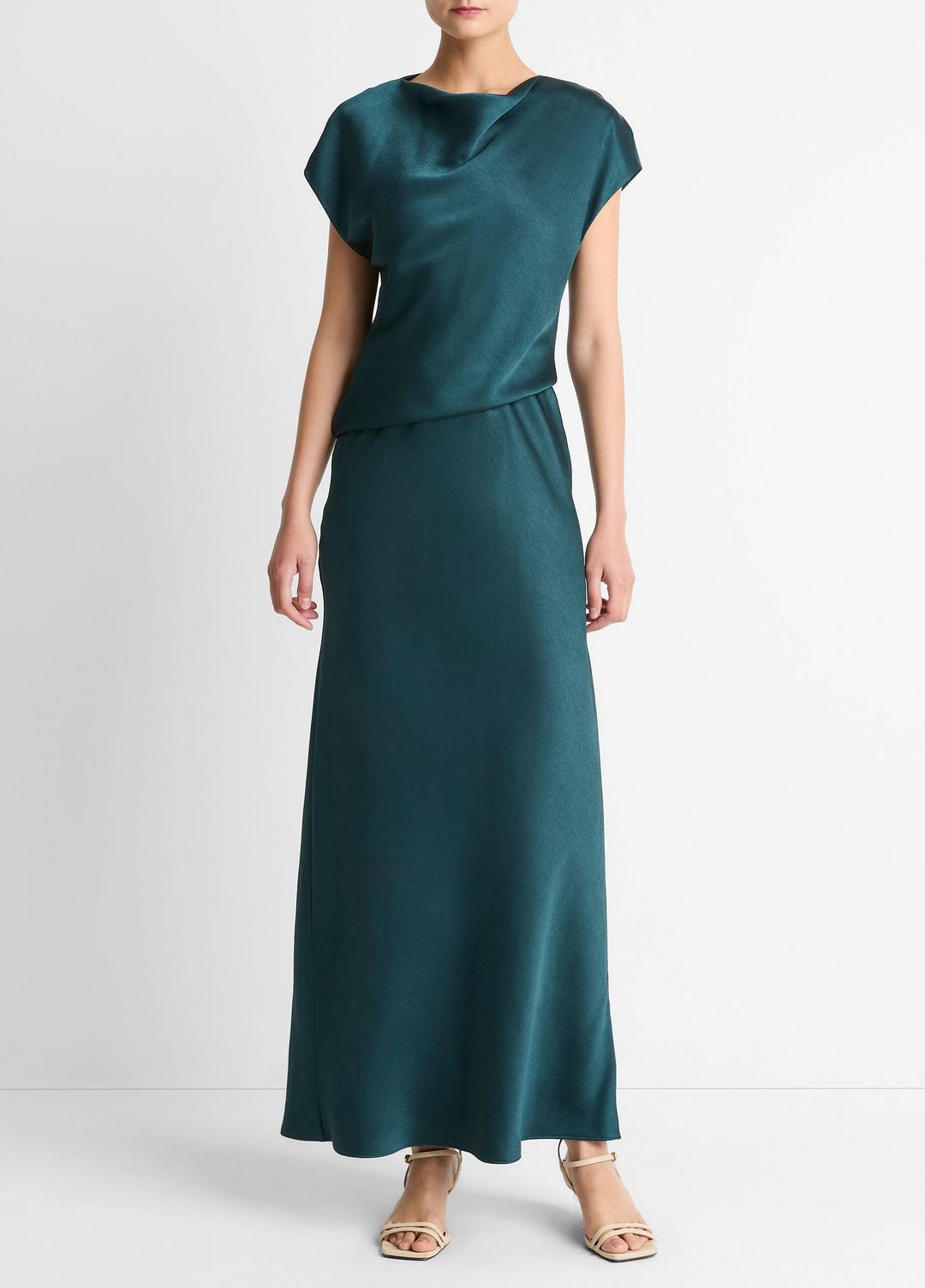 VINCE Women Draped Satin Cowl-Neck Dress in Dresses JUNIPER