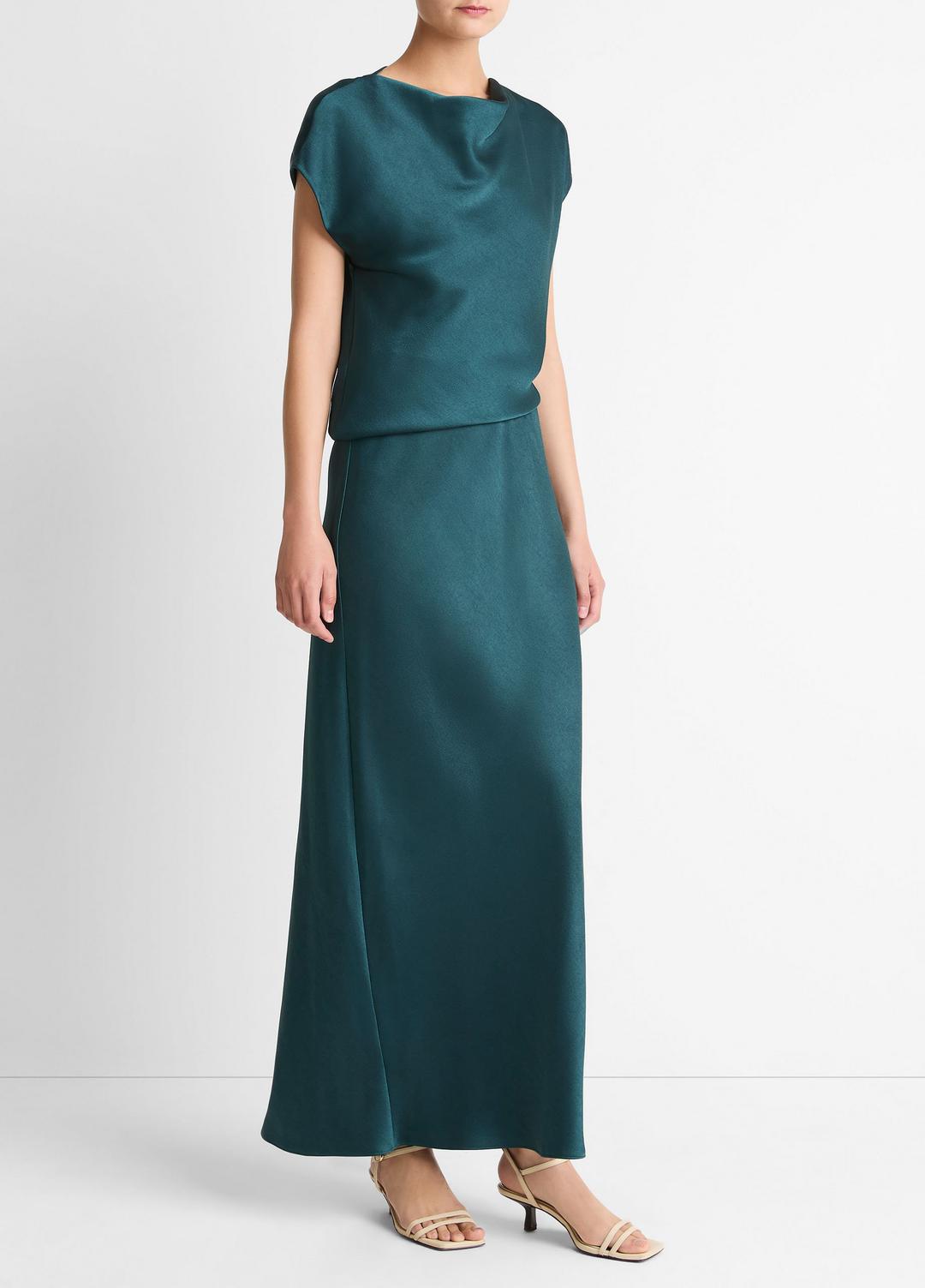 VINCE Women Draped Satin Cowl-Neck Dress in Dresses JUNIPER