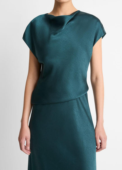 VINCE Women Draped Satin Cowl-Neck Dress in Dresses JUNIPER