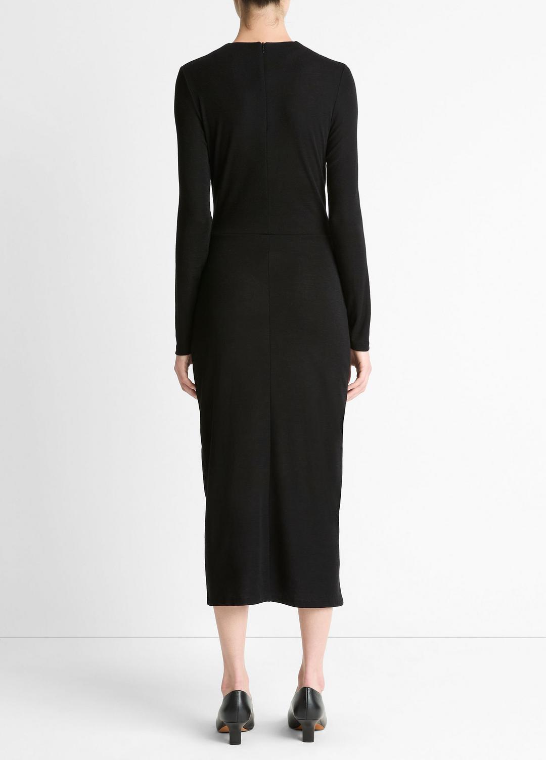 VINCE Women Cinched-Waist Wool-Blend Long-Sleeve Dress in Dresses BLACK