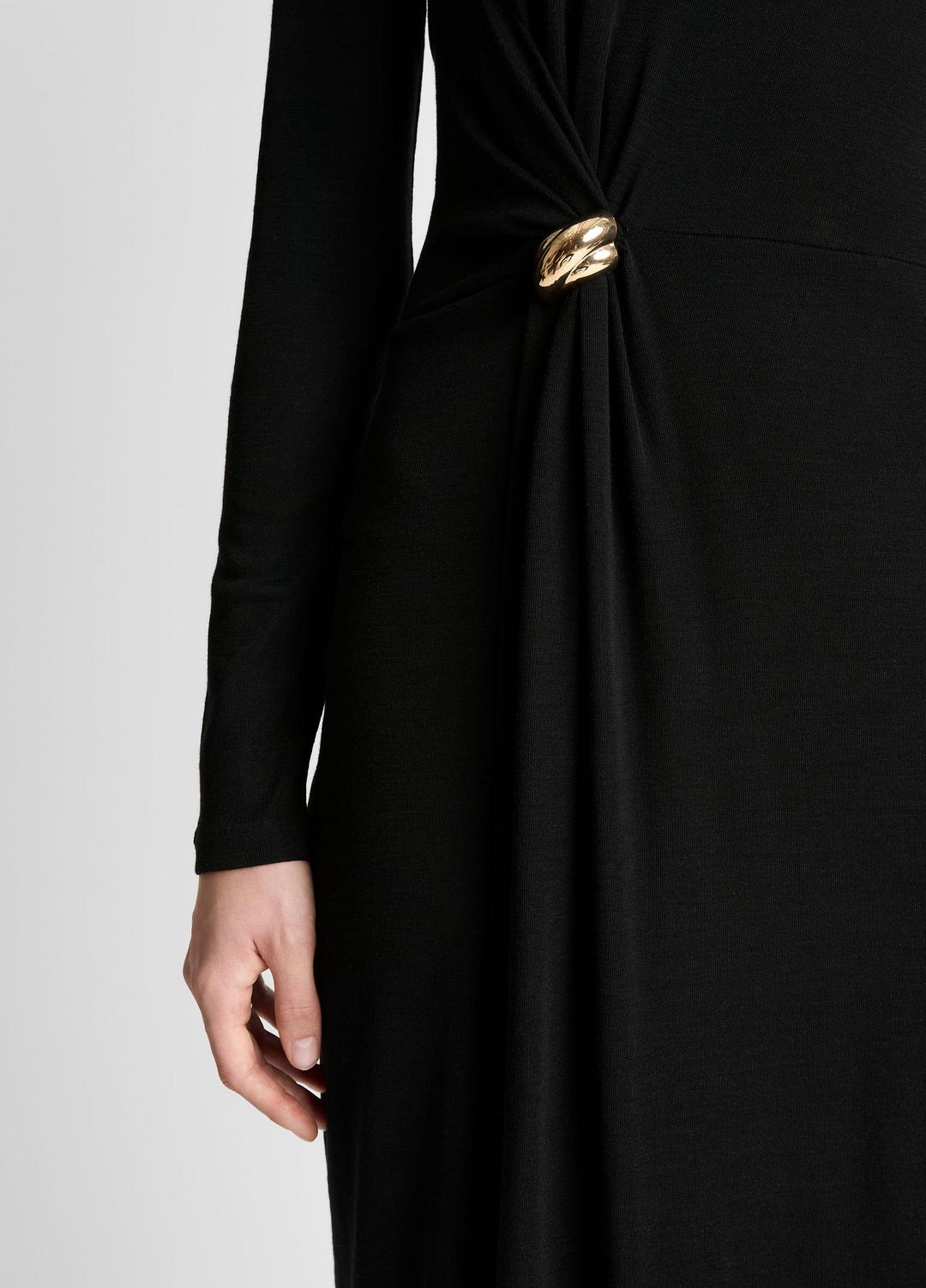 VINCE Women Cinched-Waist Wool-Blend Long-Sleeve Dress in Dresses BLACK