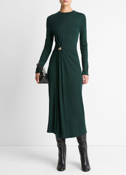VINCE Women Cinched-Waist Wool-Blend Long-Sleeve Dress in Dresses JUNIPER