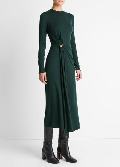 VINCE Women Cinched-Waist Wool-Blend Long-Sleeve Dress in Dresses JUNIPER
