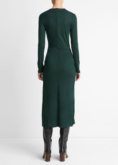 VINCE Women Cinched-Waist Wool-Blend Long-Sleeve Dress in Dresses JUNIPER