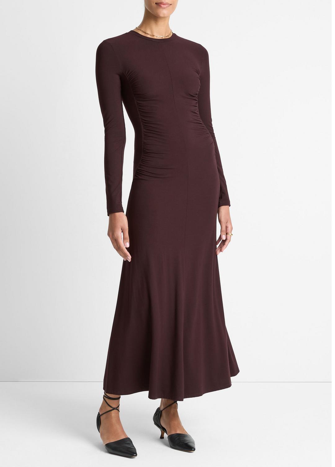 VINCE Women Ruched-Seam Long-Sleeve Dress in Dresses DARK FIG