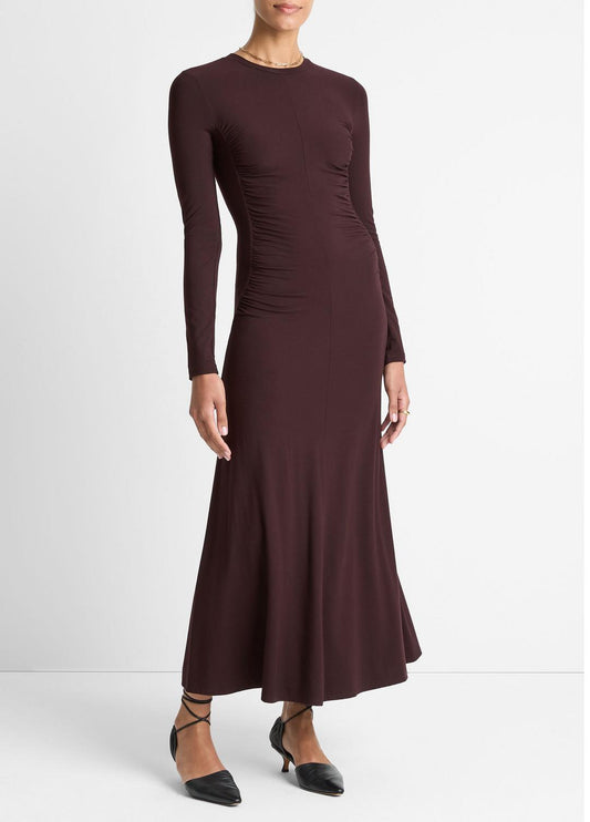 VINCE Women Ruched-Seam Long-Sleeve Dress in Dresses DARK FIG