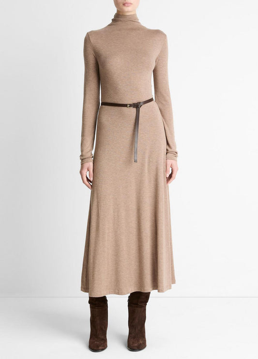 VINCE Women Cozy Jersey Funnel-Neck Long-Sleeve Dress in Dresses HEATHER DOE