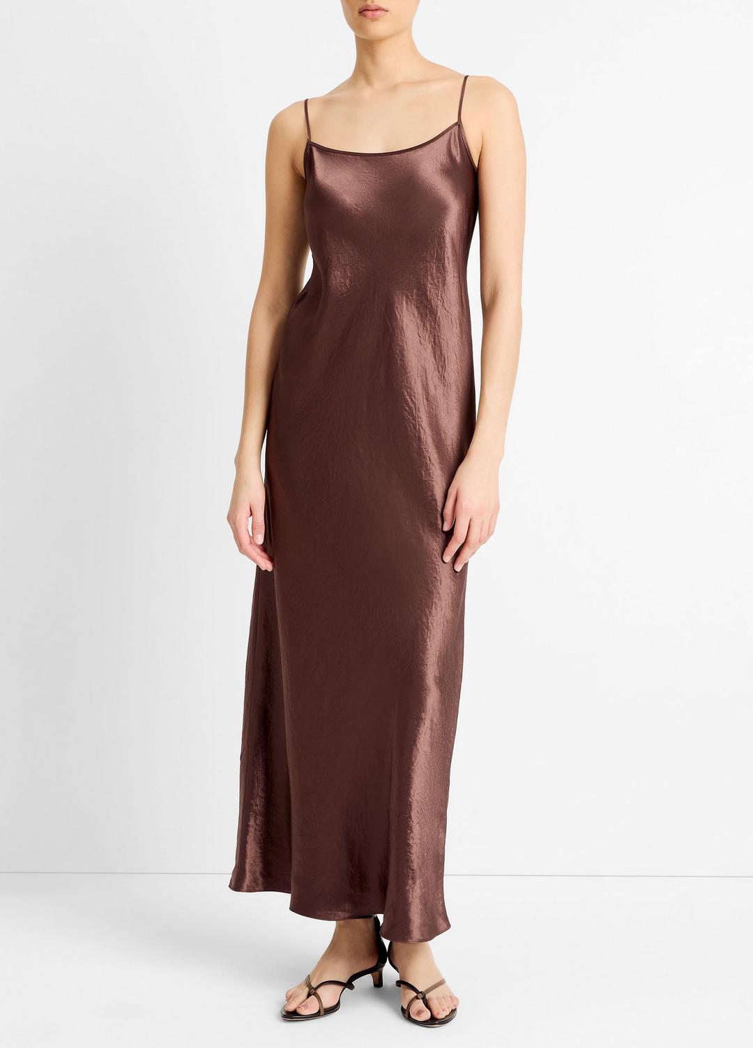 VINCE Women Satin Bias Maxi Slip Dress in Dresses CHOCOLATE