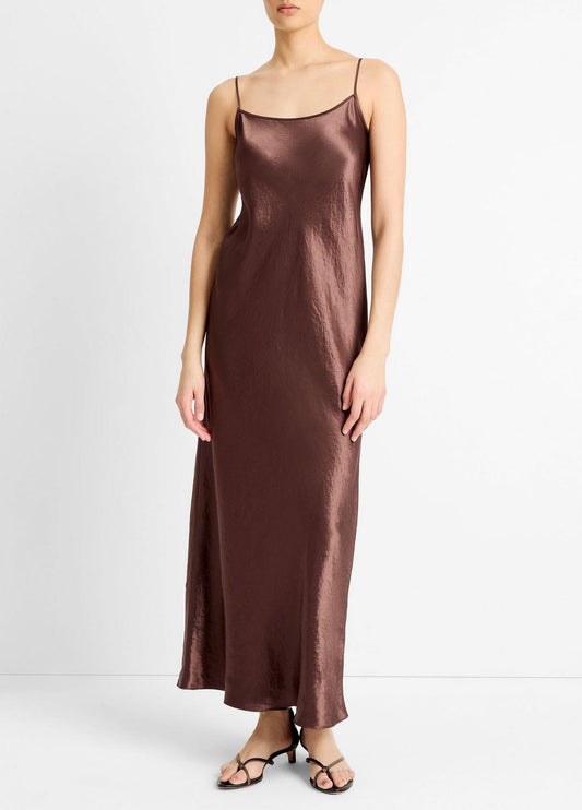 VINCE Women Satin Bias Maxi Slip Dress in Dresses CHOCOLATE