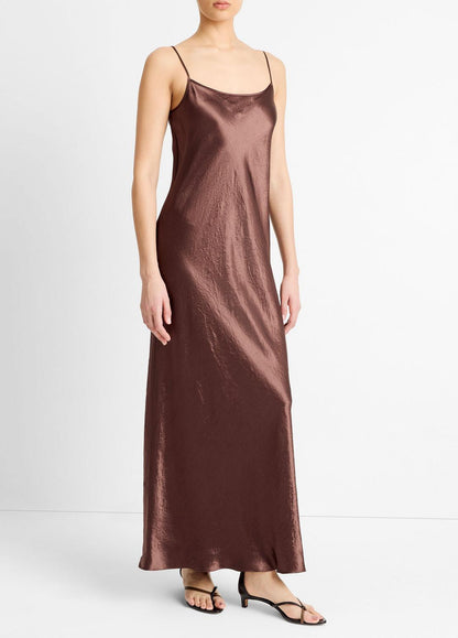 VINCE Women Satin Bias Maxi Slip Dress in Dresses CHOCOLATE