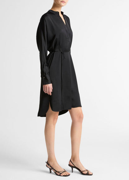 VINCE Women Matte Satin Band-Collar Dress in Dresses BLACK