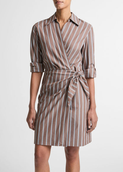 VINCE Women Striped Cotton-Blend Wrap Dress in Dresses BROWN MULTI
