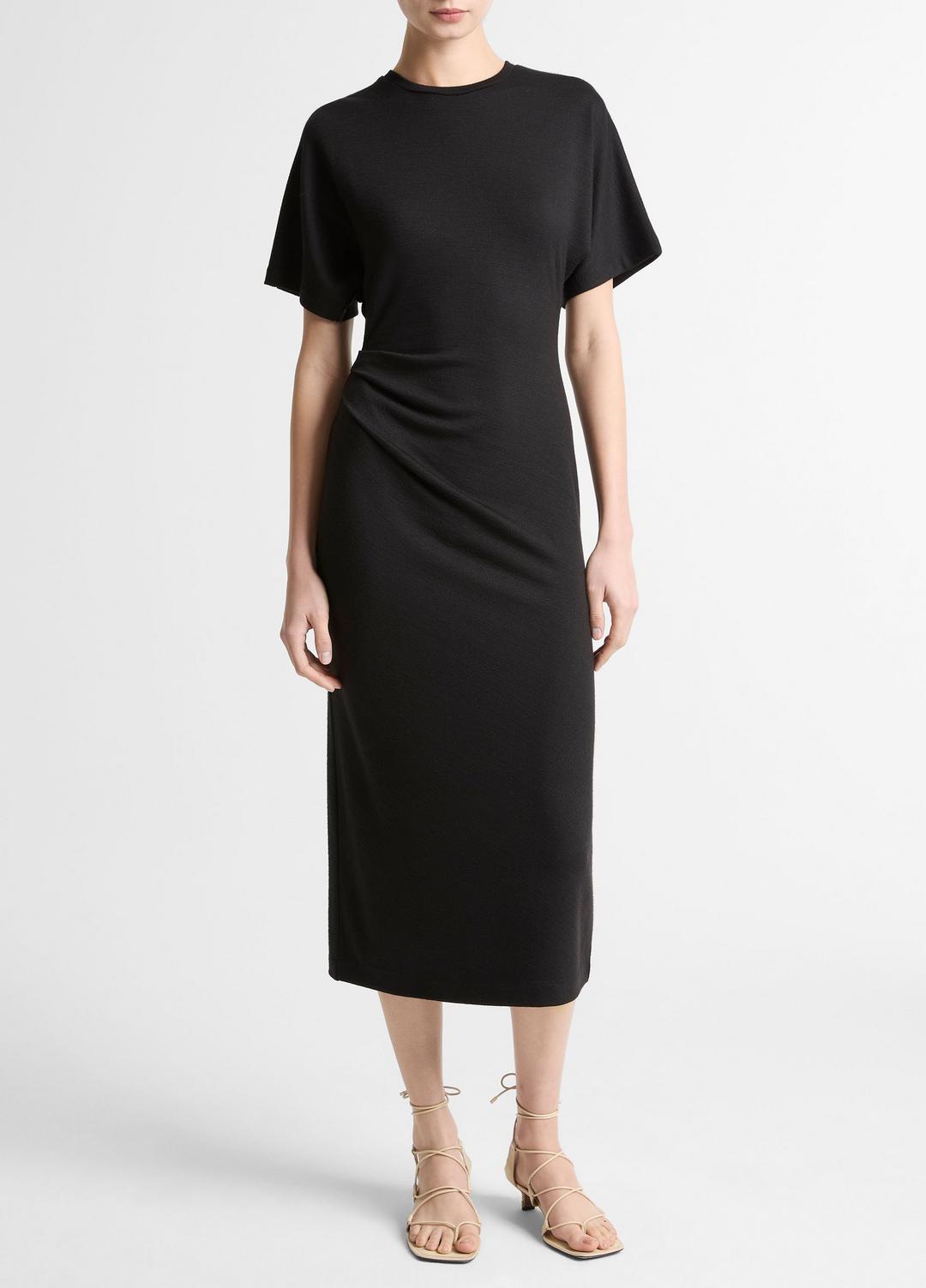 VINCE Women Ruched-Side Matte Jersey Short-Sleeve Dress in Dresses BLACK