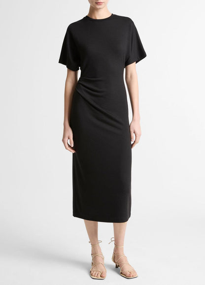 VINCE Women Ruched-Side Matte Jersey Short-Sleeve Dress in Dresses BLACK