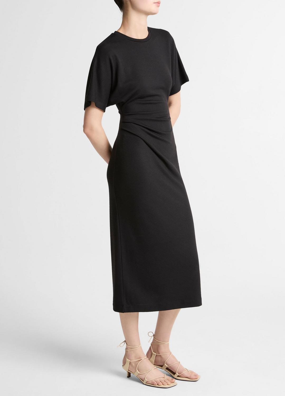 VINCE Women Ruched-Side Matte Jersey Short-Sleeve Dress in Dresses BLACK