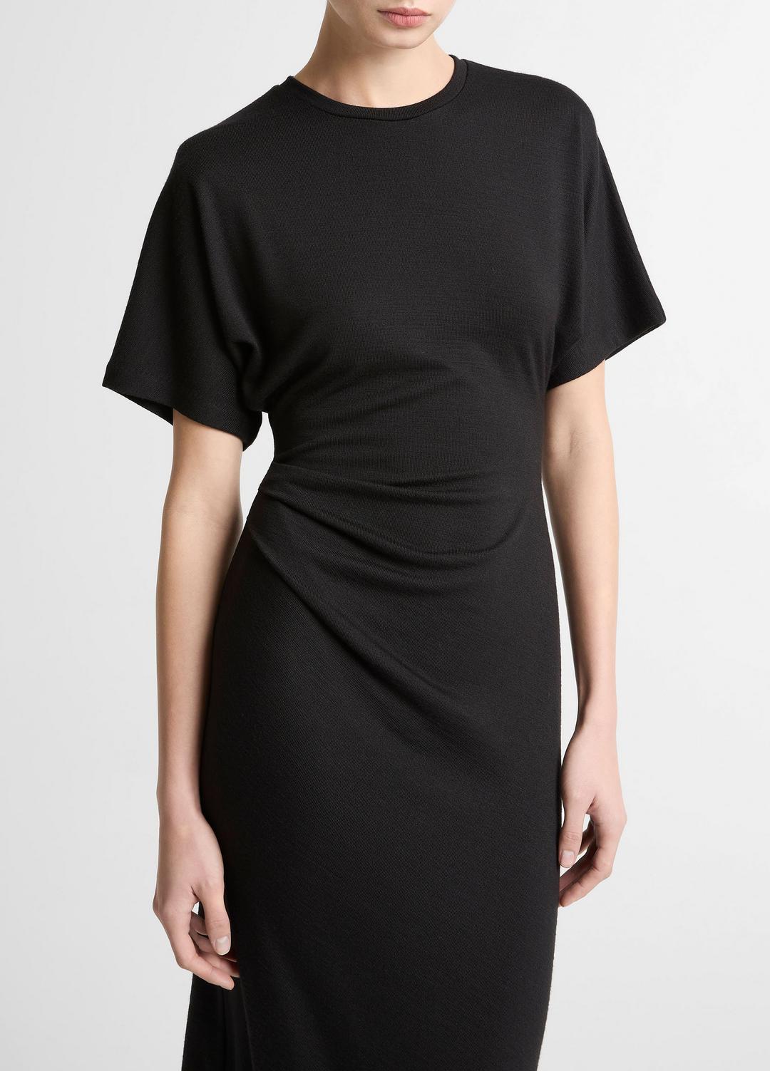 VINCE Women Ruched-Side Matte Jersey Short-Sleeve Dress in Dresses BLACK