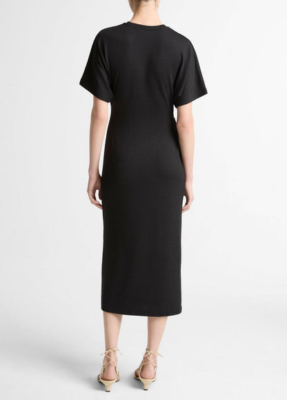 VINCE Women Ruched-Side Matte Jersey Short-Sleeve Dress in Dresses BLACK