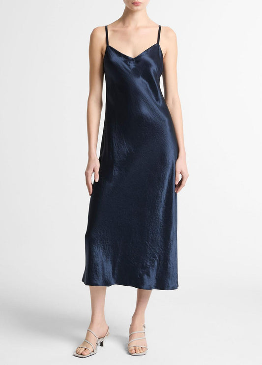 VINCE Women Satin V-Neck Slip Dress in Dresses COASTAL BLUE