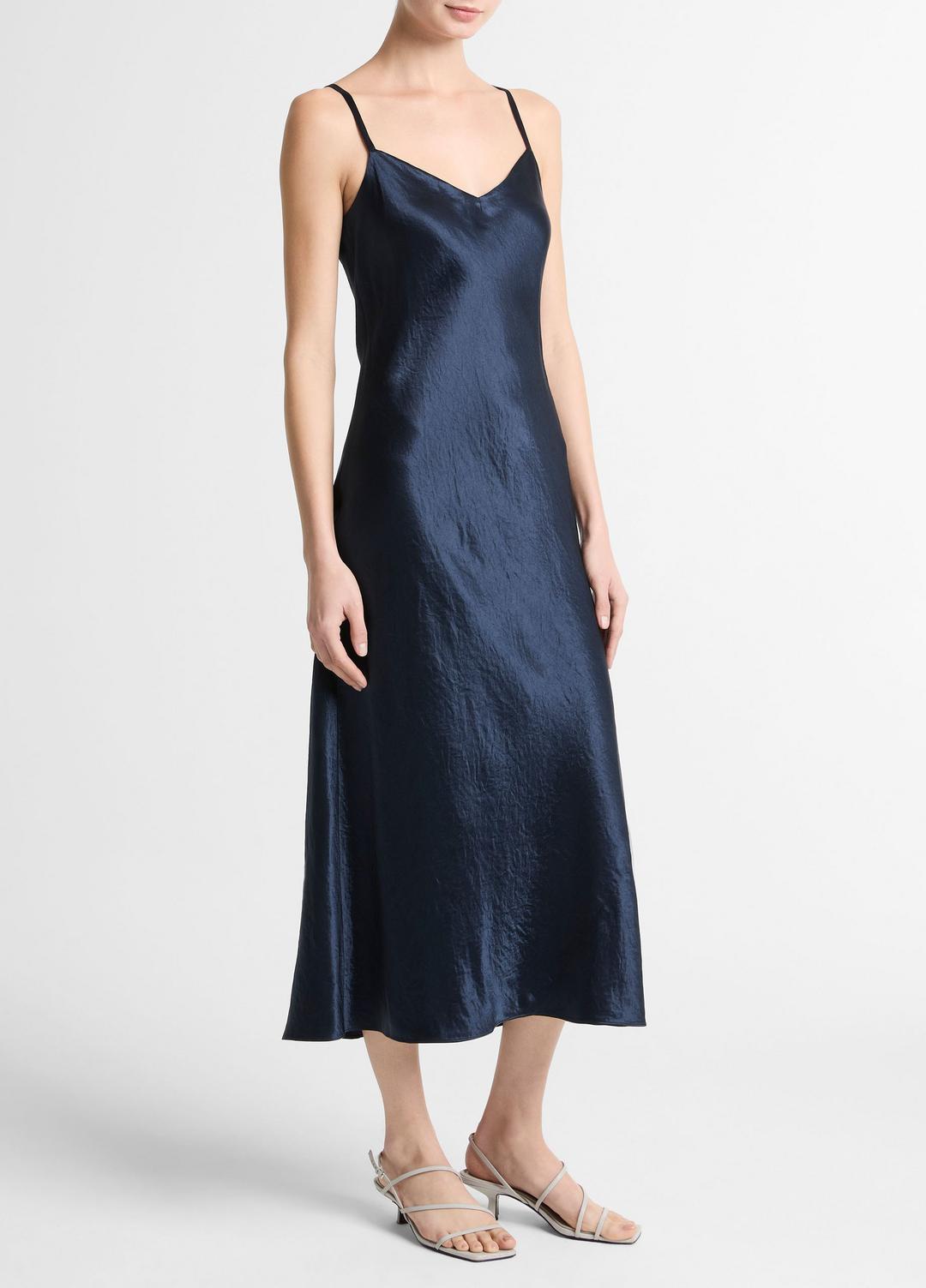 VINCE Women Satin V-Neck Slip Dress in Dresses COASTAL BLUE