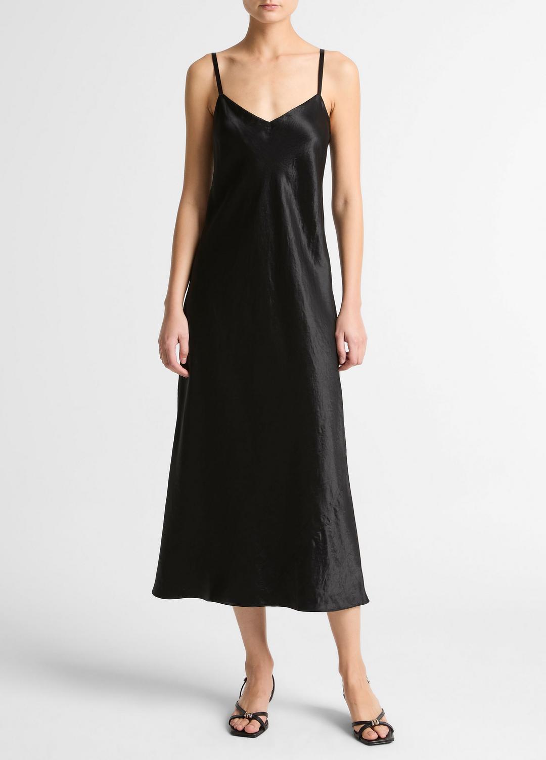 VINCE Women Satin V-Neck Slip Dress in Dresses BLACK