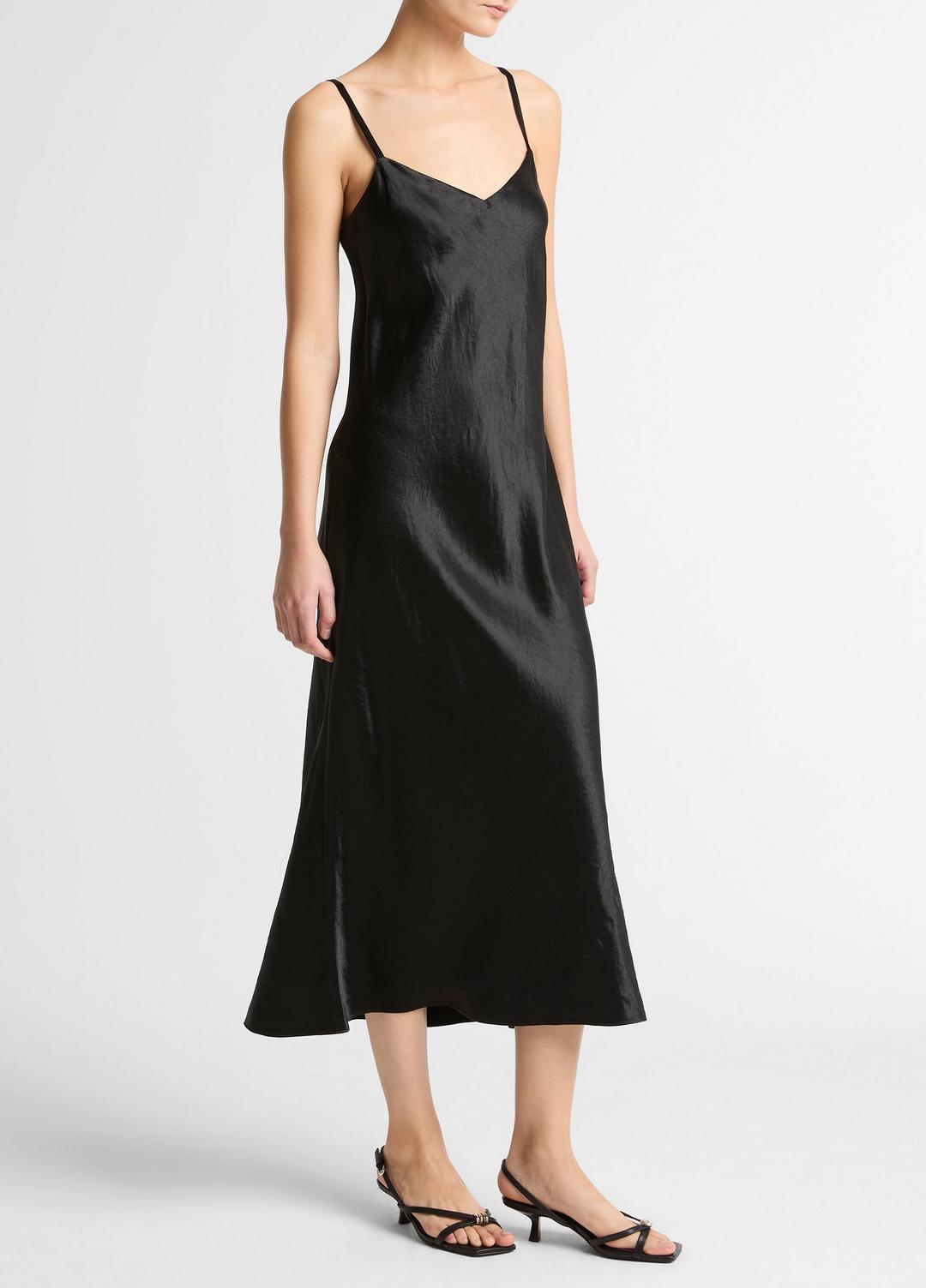 VINCE Women Satin V-Neck Slip Dress in Dresses BLACK