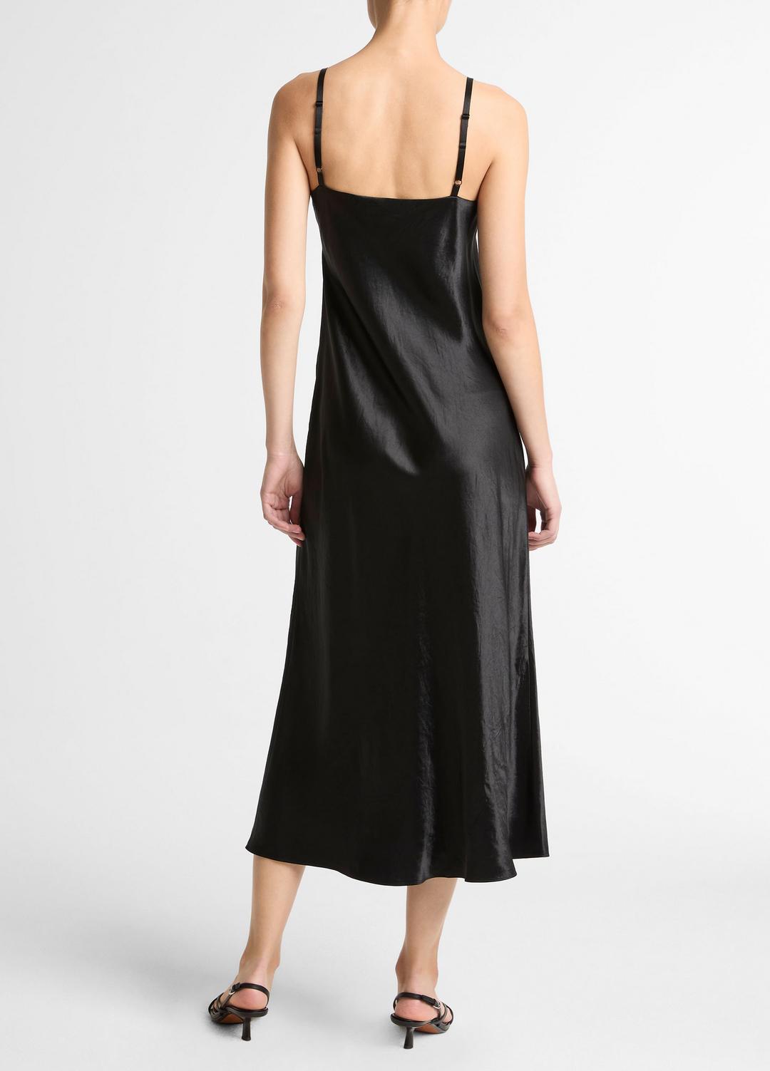 VINCE Women Satin V-Neck Slip Dress in Dresses BLACK