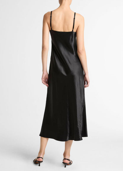 VINCE Women Satin V-Neck Slip Dress in Dresses BLACK
