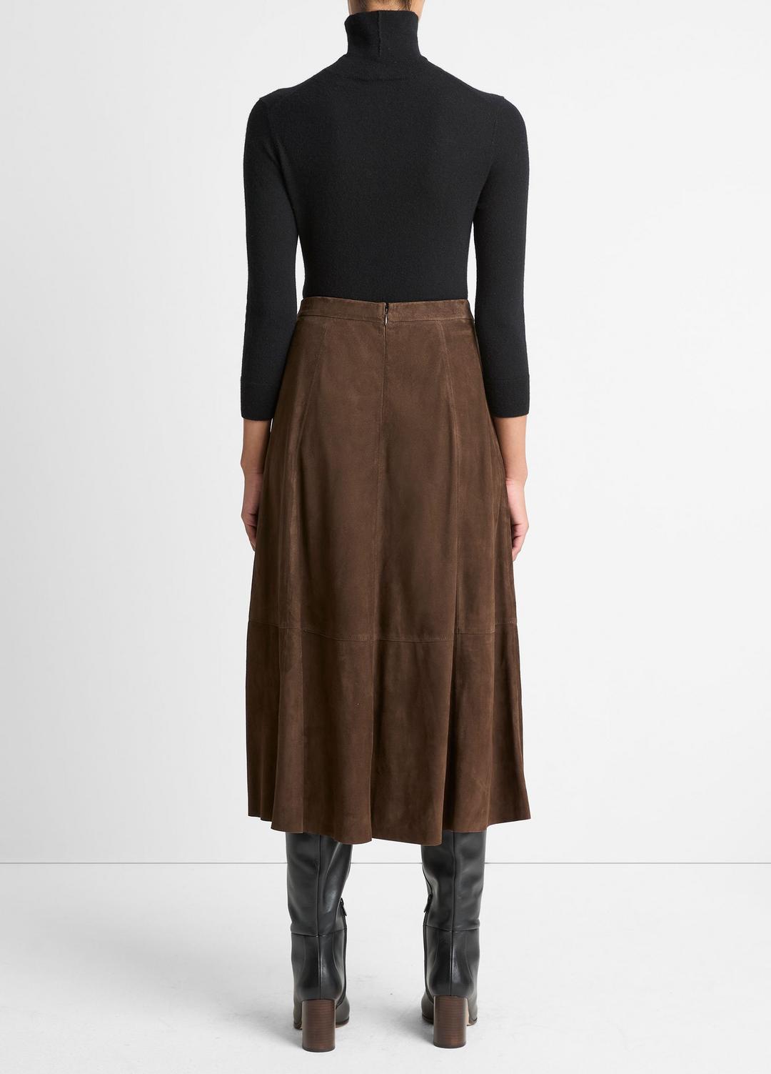 VINCE Women Suede Mid-Rise Flared Skirt in Skirts DEEP ESPRESSO