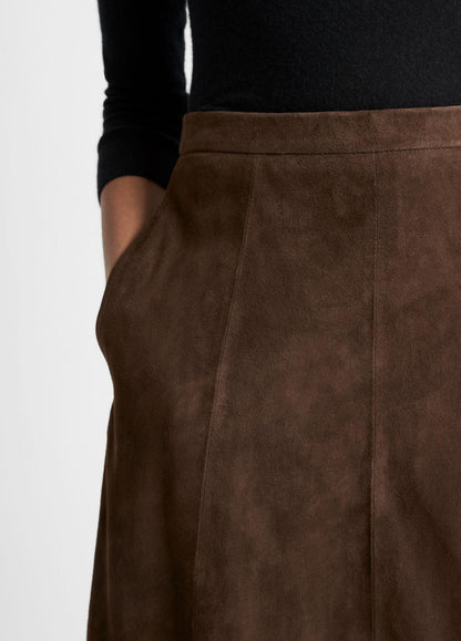 VINCE Women Suede Mid-Rise Flared Skirt in Skirts DEEP ESPRESSO