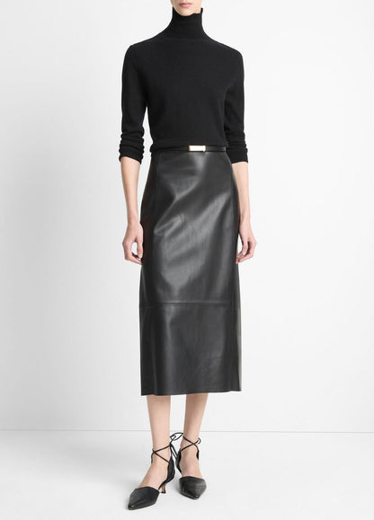 VINCE Women Leather Straight Skirt in Skirts BLACK