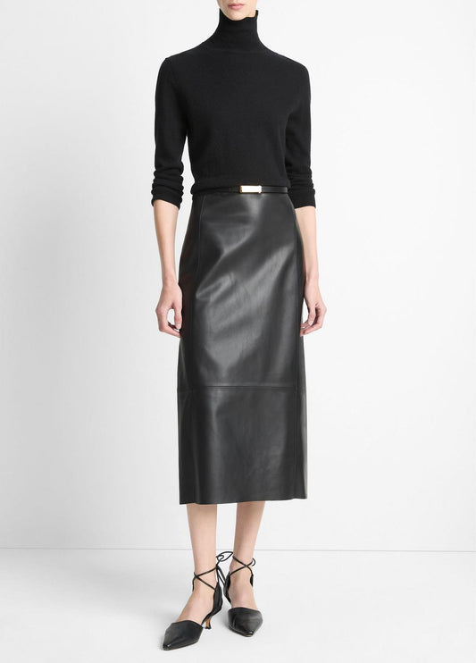 VINCE Women Leather Straight Skirt in Skirts BLACK