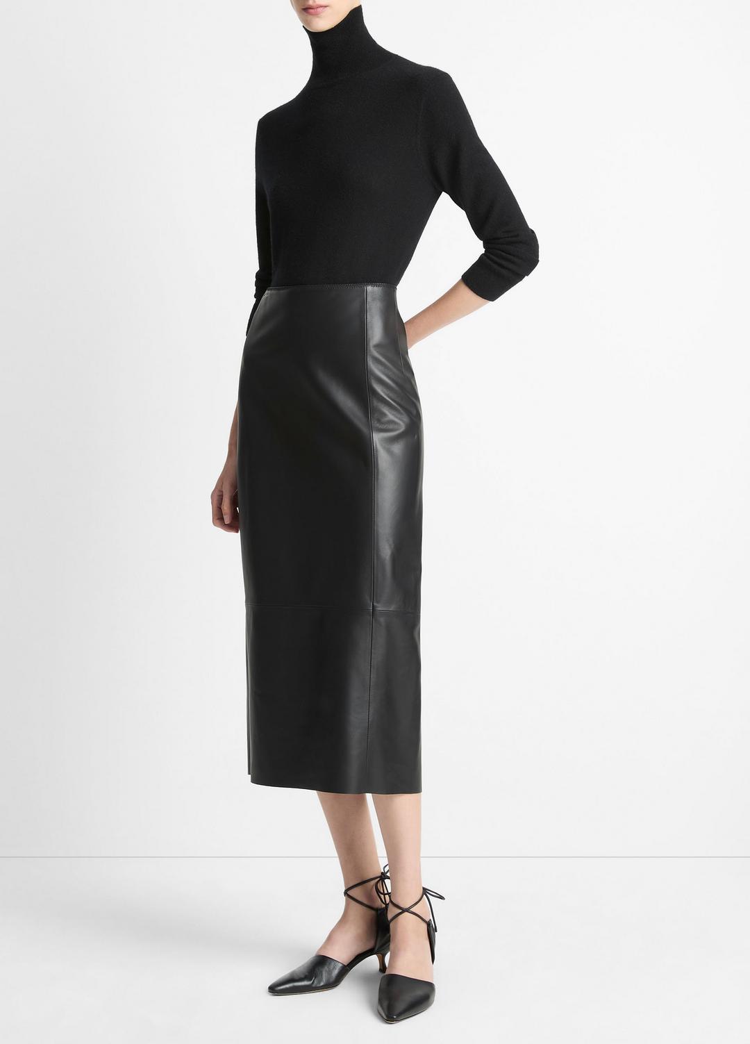 VINCE Women Leather Straight Skirt in Skirts BLACK