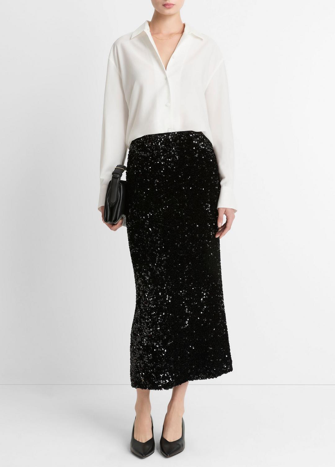 VINCE Women Sequined Velvet Column Skirt in Skirts BLACK