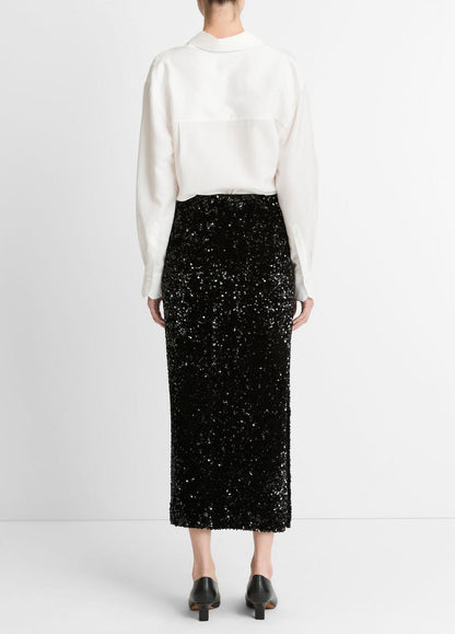 VINCE Women Sequined Velvet Column Skirt in Skirts BLACK