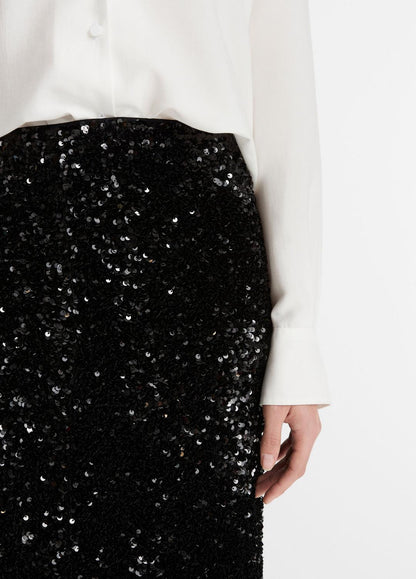 VINCE Women Sequined Velvet Column Skirt in Skirts BLACK