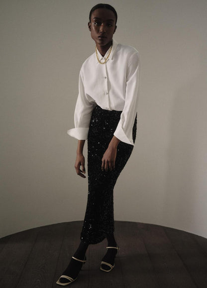 VINCE Women Sequined Velvet Column Skirt in Skirts BLACK