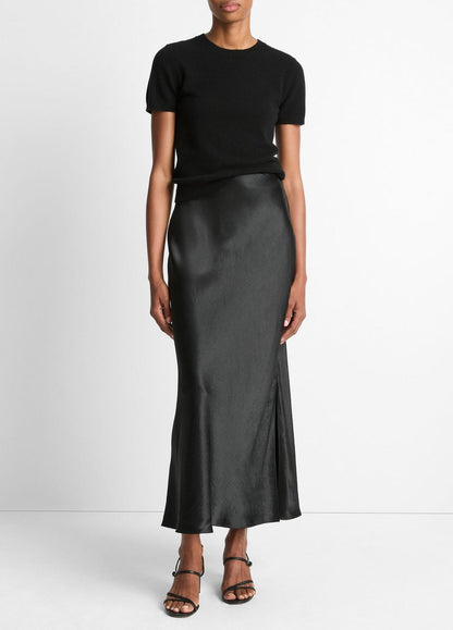 VINCE Women Satin Side-Slit Slip Skirt in Skirts BLACK