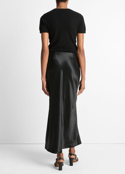 VINCE Women Satin Side-Slit Slip Skirt in Skirts BLACK