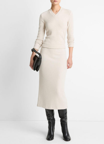 VINCE Women Cozy Rib Midi Skirt in Skirts HEATHER CREAM OAT