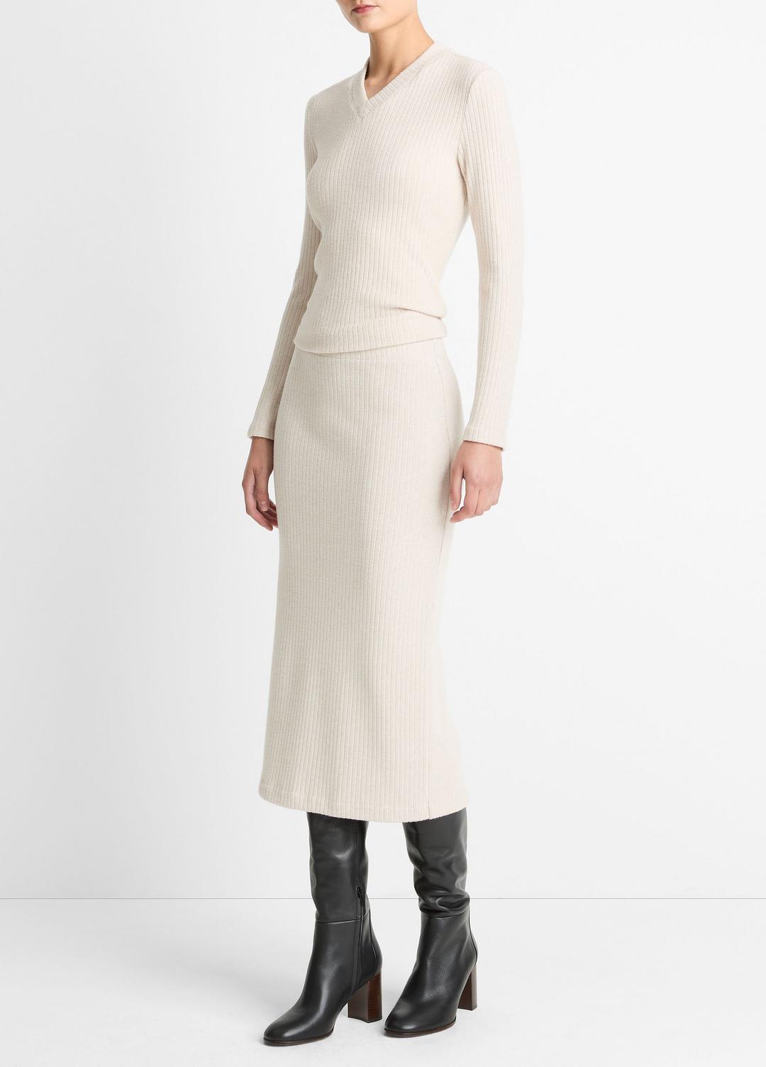 VINCE Women Cozy Rib Midi Skirt in Skirts HEATHER CREAM OAT