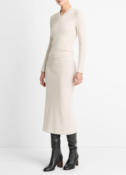 VINCE Women Cozy Rib Midi Skirt in Skirts HEATHER CREAM OAT